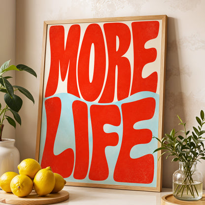More Life Waves, red, blue, beige abstract wall art displayed in a styled interior, gallery view 4