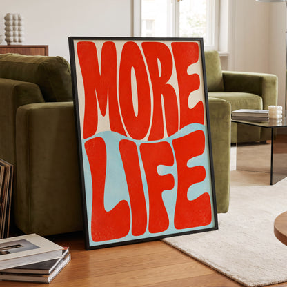 More Life Waves, red, blue, beige abstract wall art displayed in a styled interior, gallery view 6