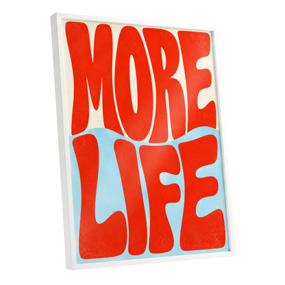 More Life Waves, red, blue, beige abstract wall art shown as a white framed poster wall art print