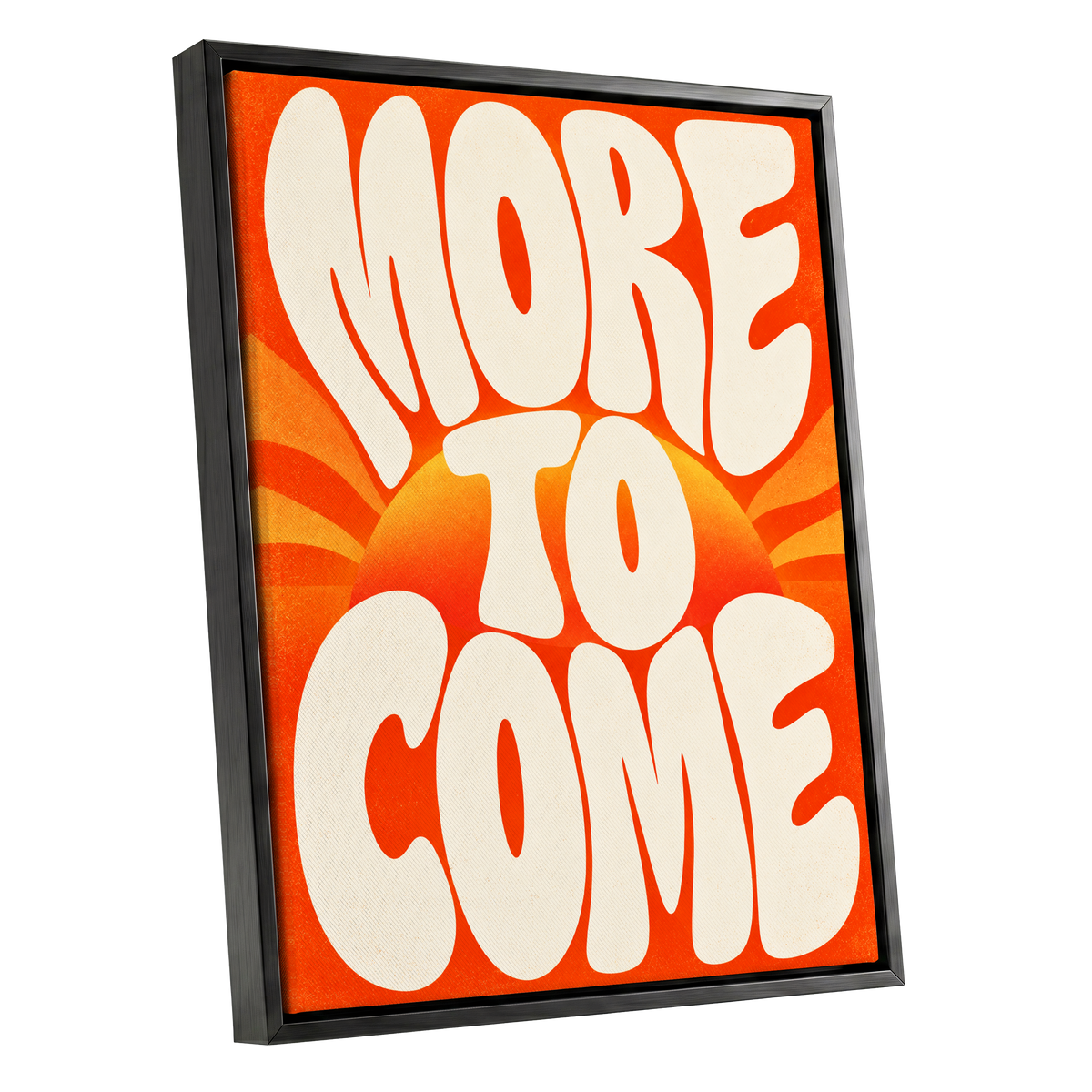More to Come Glow, orange, beige, yellow abstract wall art shown as a black framed canvas wall art