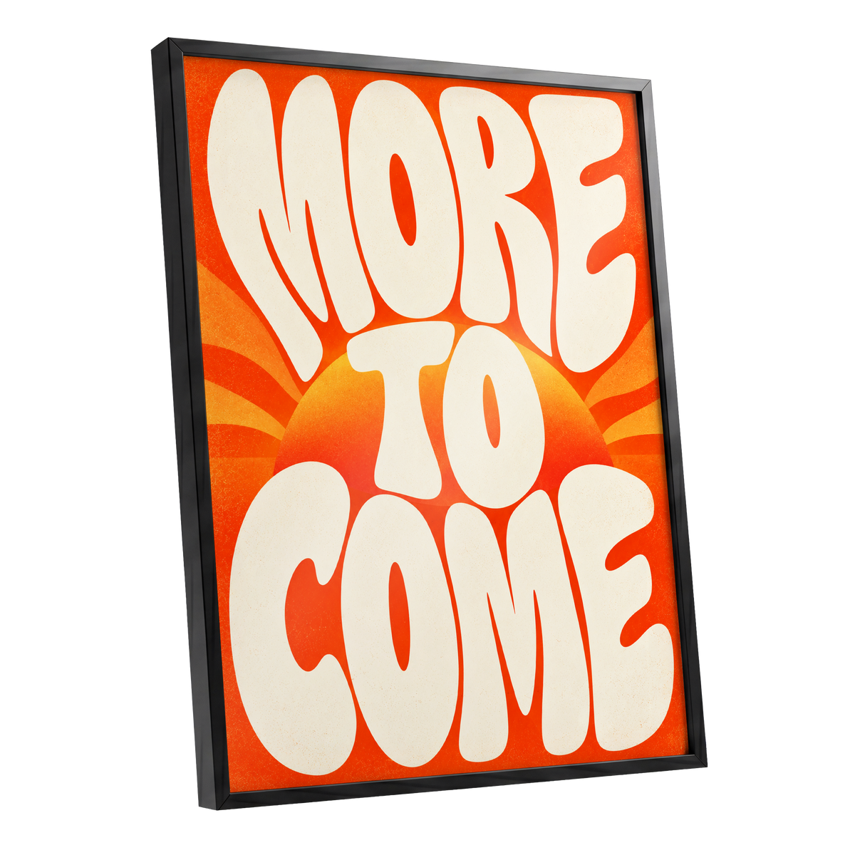 More to Come Glow, orange, beige, yellow abstract wall art shown as a black framed poster wall art print