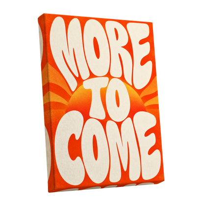 More to Come Glow, orange, beige, yellow abstract wall art shown as a stretched canvas wall art