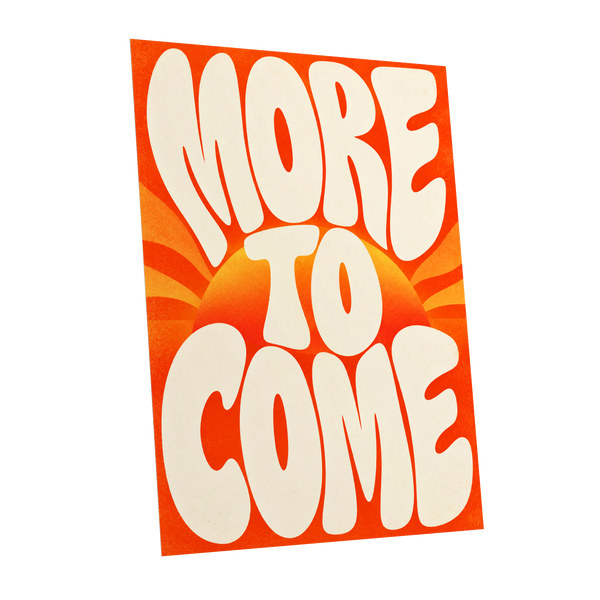 More to Come Glow, orange, beige, yellow abstract wall art shown as a unframed poster wall art print