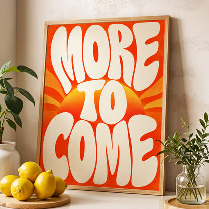 More to Come Glow, orange, beige, yellow abstract wall art displayed in a styled interior, gallery view 2