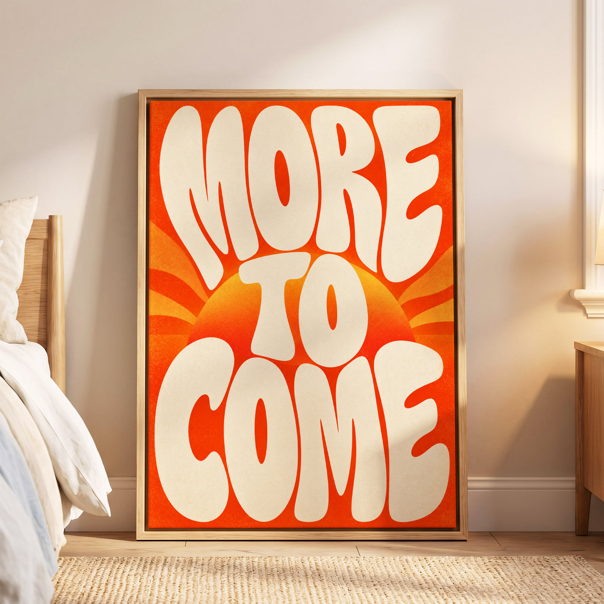 More to Come Glow, orange, beige, yellow abstract wall art displayed in a styled interior, gallery view 5