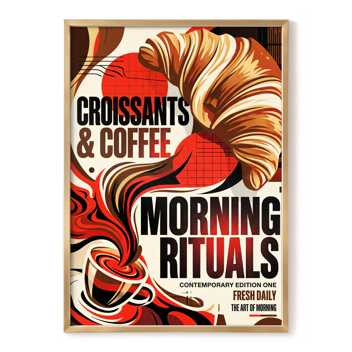 Morning Rituals, red, black, beige abstract wall art, front artwork view