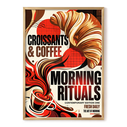 Morning Rituals, red, black, beige abstract wall art, front artwork view