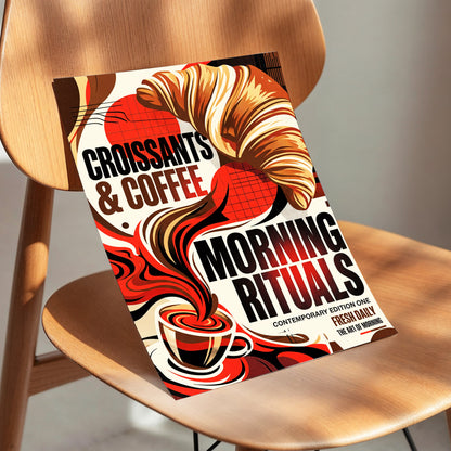 Morning Rituals, red, black, beige abstract wall art displayed in a styled interior, gallery view 3