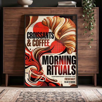 Morning Rituals, red, black, beige abstract wall art displayed in a styled interior, gallery view 4