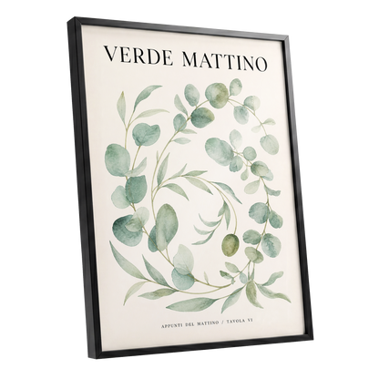 Morning Verde Study, green, beige, black nature wall art shown as a black framed poster wall art print