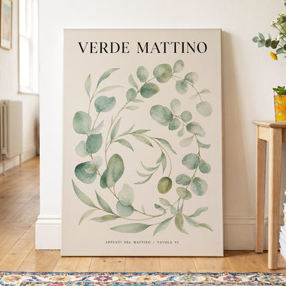 Morning Verde Study, green, beige, black nature wall art on canvas displayed in a styled interior, gallery view 2