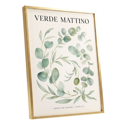 Morning Verde Study, green, beige, black nature wall art shown as a gold framed poster wall art print