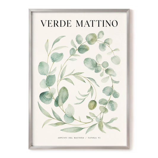 Morning Verde Study, green, beige, black nature wall art, front artwork view