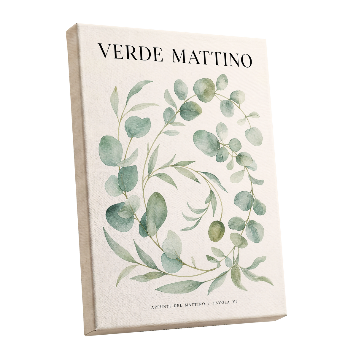 Morning Verde Study, green, beige, black nature wall art shown as a stretched canvas wall art