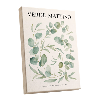 Morning Verde Study, green, beige, black nature wall art shown as a stretched canvas wall art