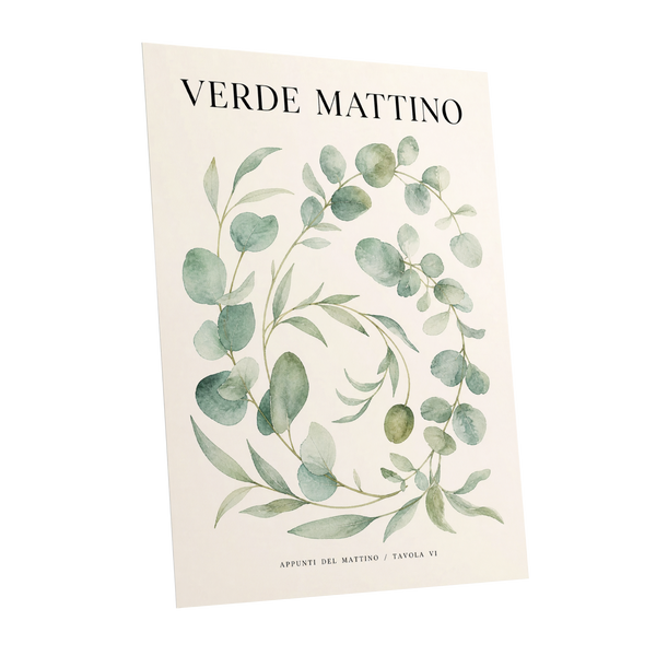 Morning Verde Study, green, beige, black nature wall art shown as a unframed poster wall art print