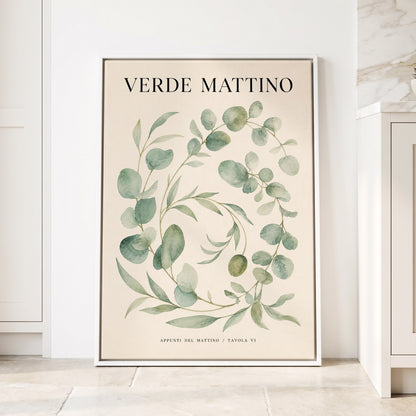 Morning Verde Study, green, beige, black nature wall art displayed in a styled interior, gallery view 1
