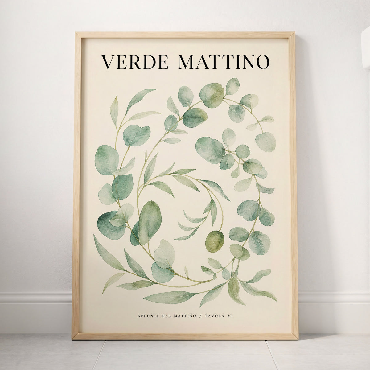 Morning Verde Study, green, beige, black nature wall art displayed in a styled interior, gallery view 4
