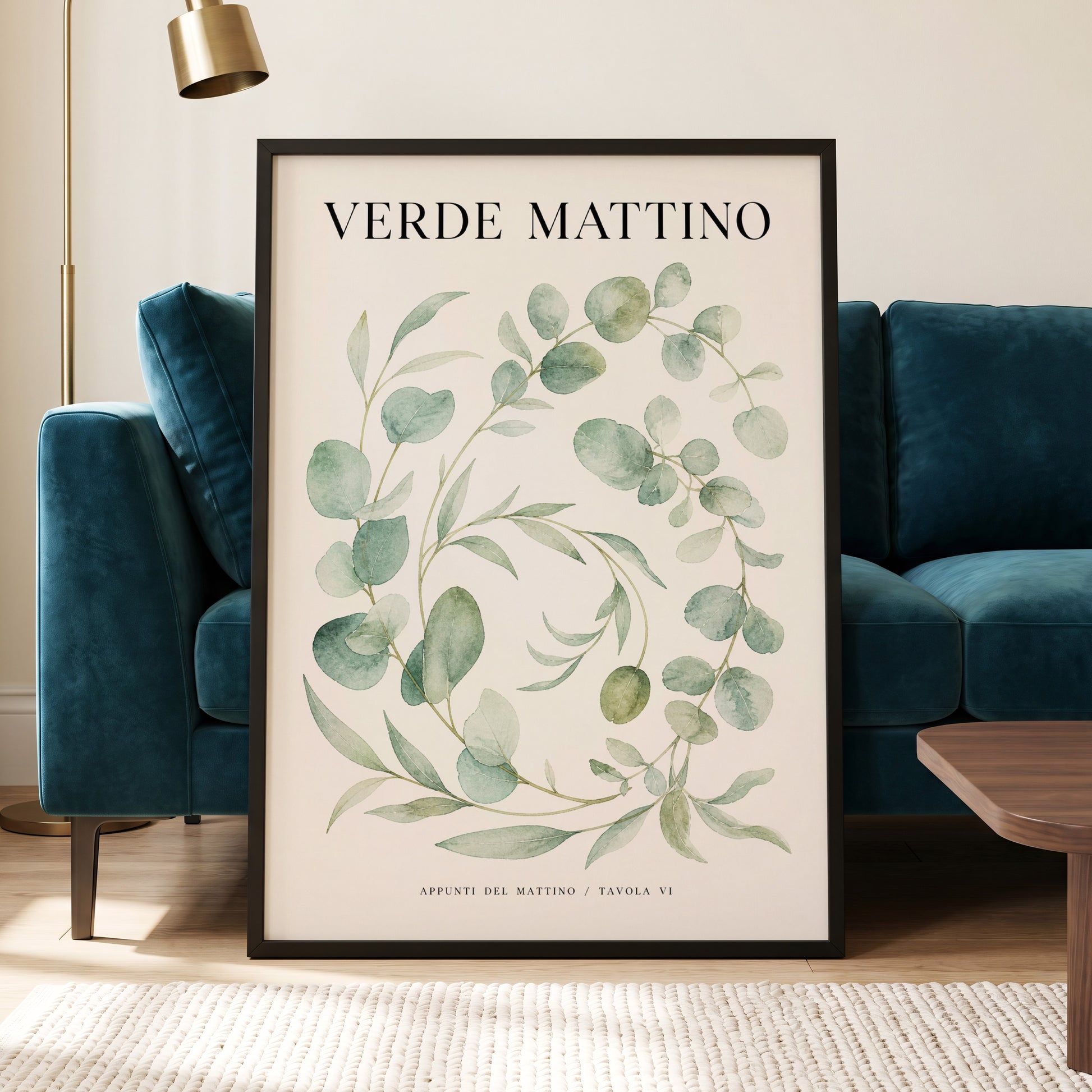 Morning Verde Study, green, beige, black nature wall art displayed in a styled interior, gallery view 6