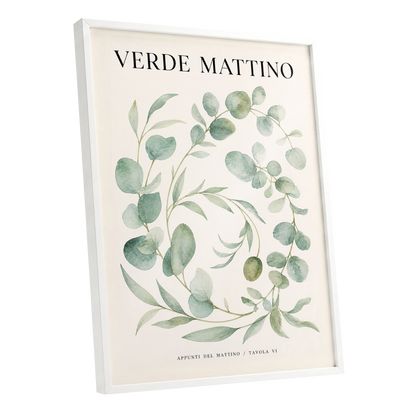 Morning Verde Study, green, beige, black nature wall art shown as a white framed poster wall art print