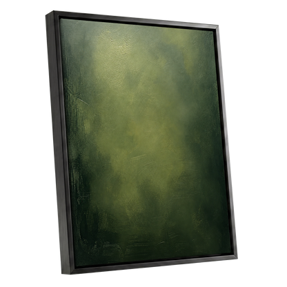 Mosslight Veil, green, black, gray abstract wall art shown as a black framed canvas wall art