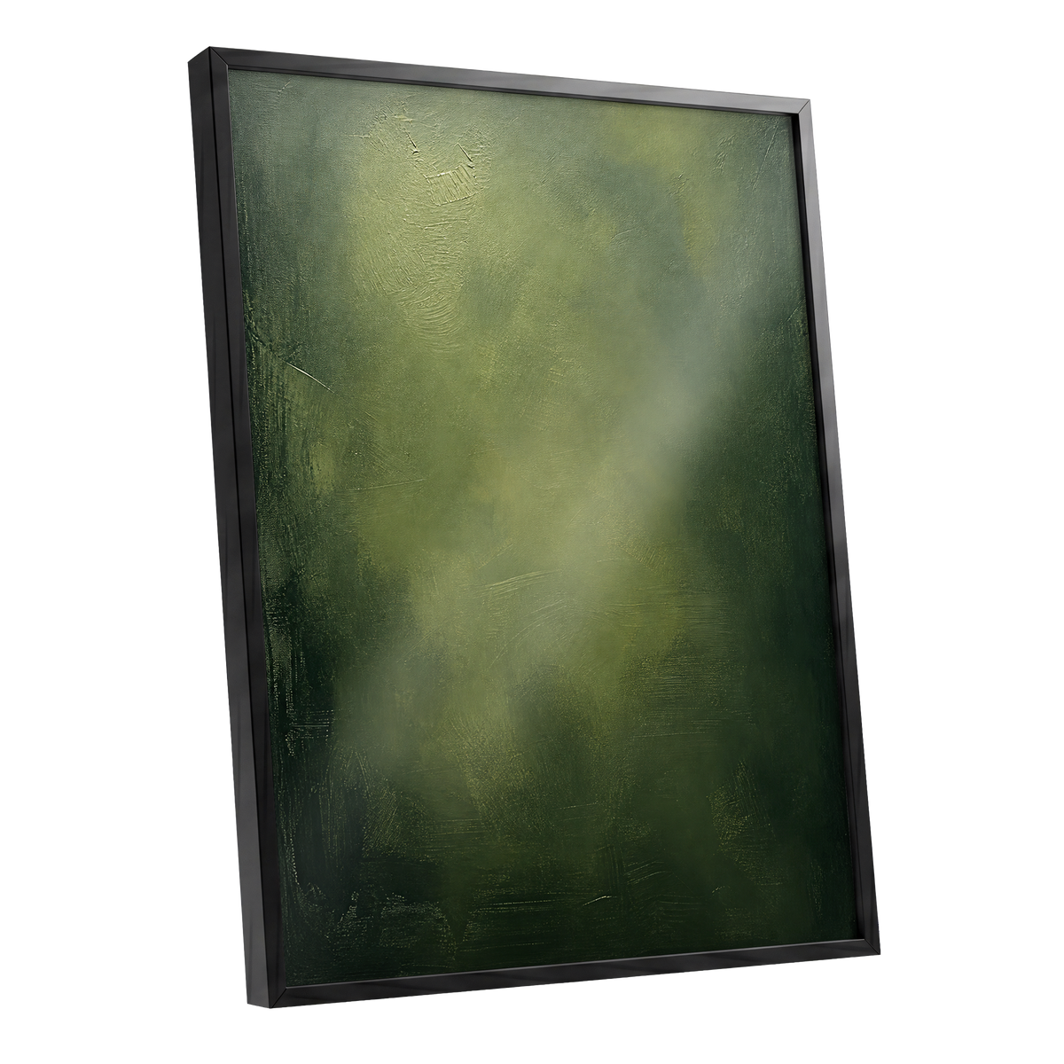 Mosslight Veil, green, black, gray abstract wall art shown as a black framed poster wall art print