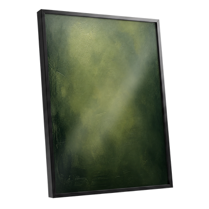 Mosslight Veil, green, black, gray abstract wall art shown as a black framed poster wall art print