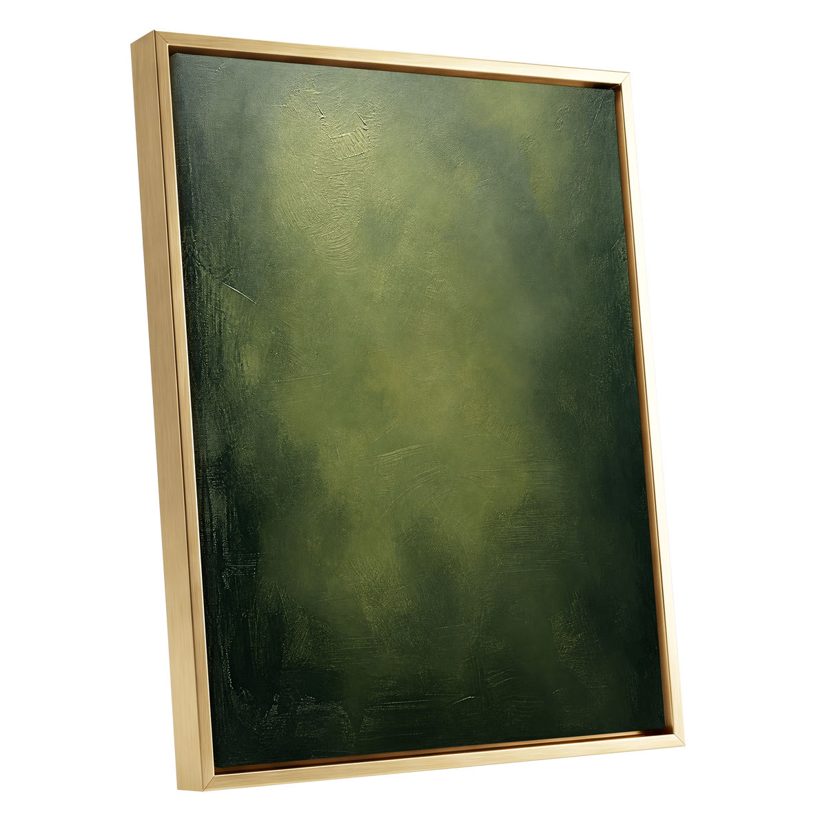 Mosslight Veil, green, black, gray abstract wall art shown as a gold framed canvas wall art