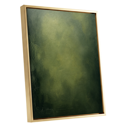 Mosslight Veil, green, black, gray abstract wall art shown as a gold framed canvas wall art