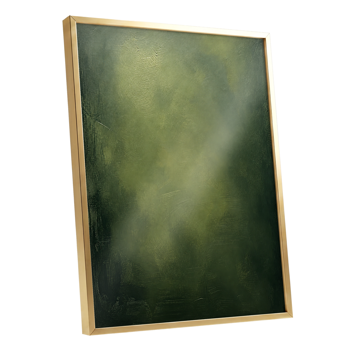 Mosslight Veil, green, black, gray abstract wall art shown as a gold framed poster wall art print