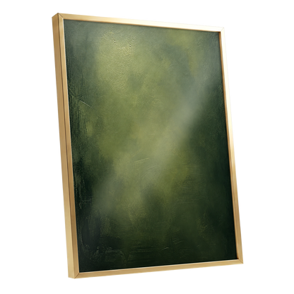 Mosslight Veil, green, black, gray abstract wall art shown as a gold framed poster wall art print