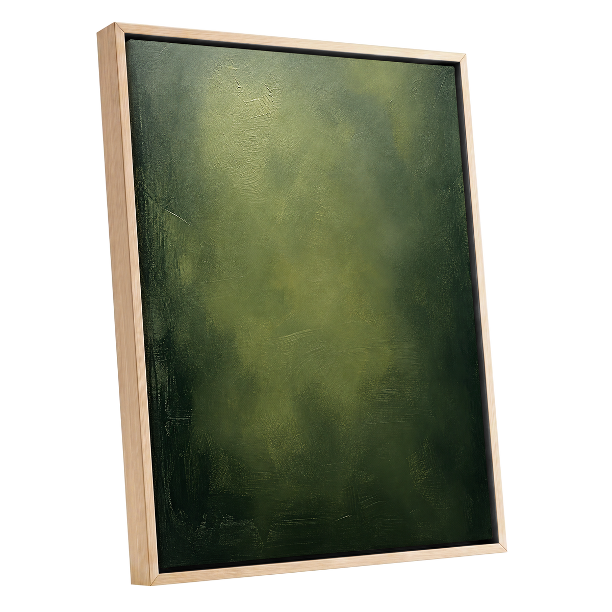 Mosslight Veil, green, black, gray abstract wall art shown as a oak framed canvas wall art