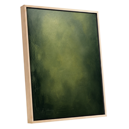 Mosslight Veil, green, black, gray abstract wall art shown as a oak framed canvas wall art