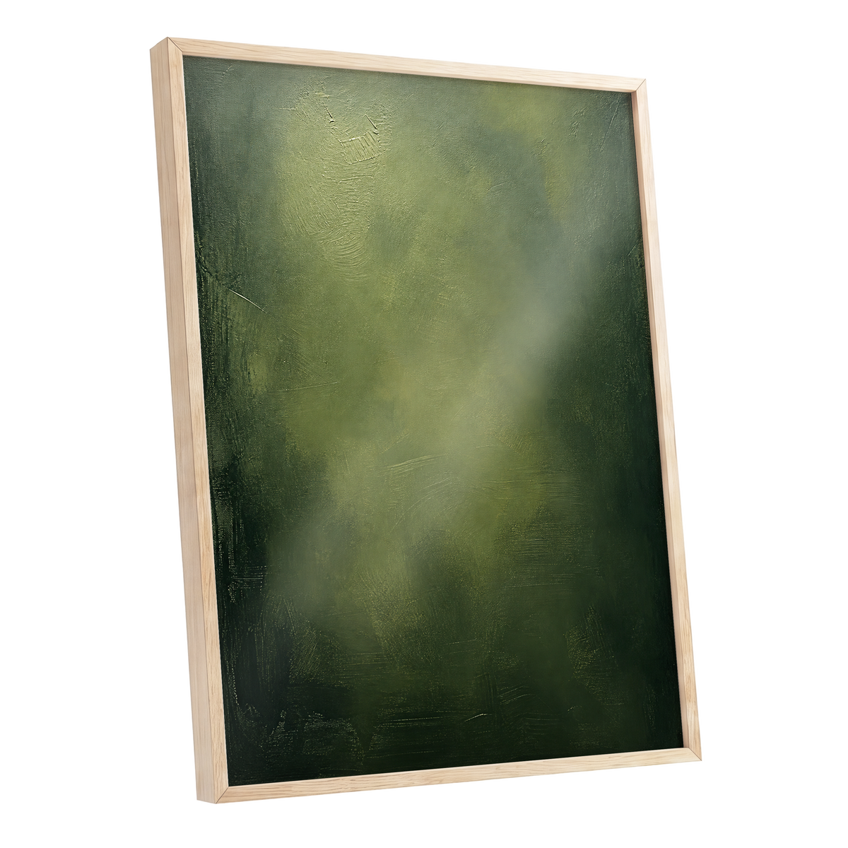 Mosslight Veil, green, black, gray abstract wall art shown as a oak framed poster wall art print