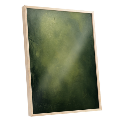 Mosslight Veil, green, black, gray abstract wall art shown as a oak framed poster wall art print