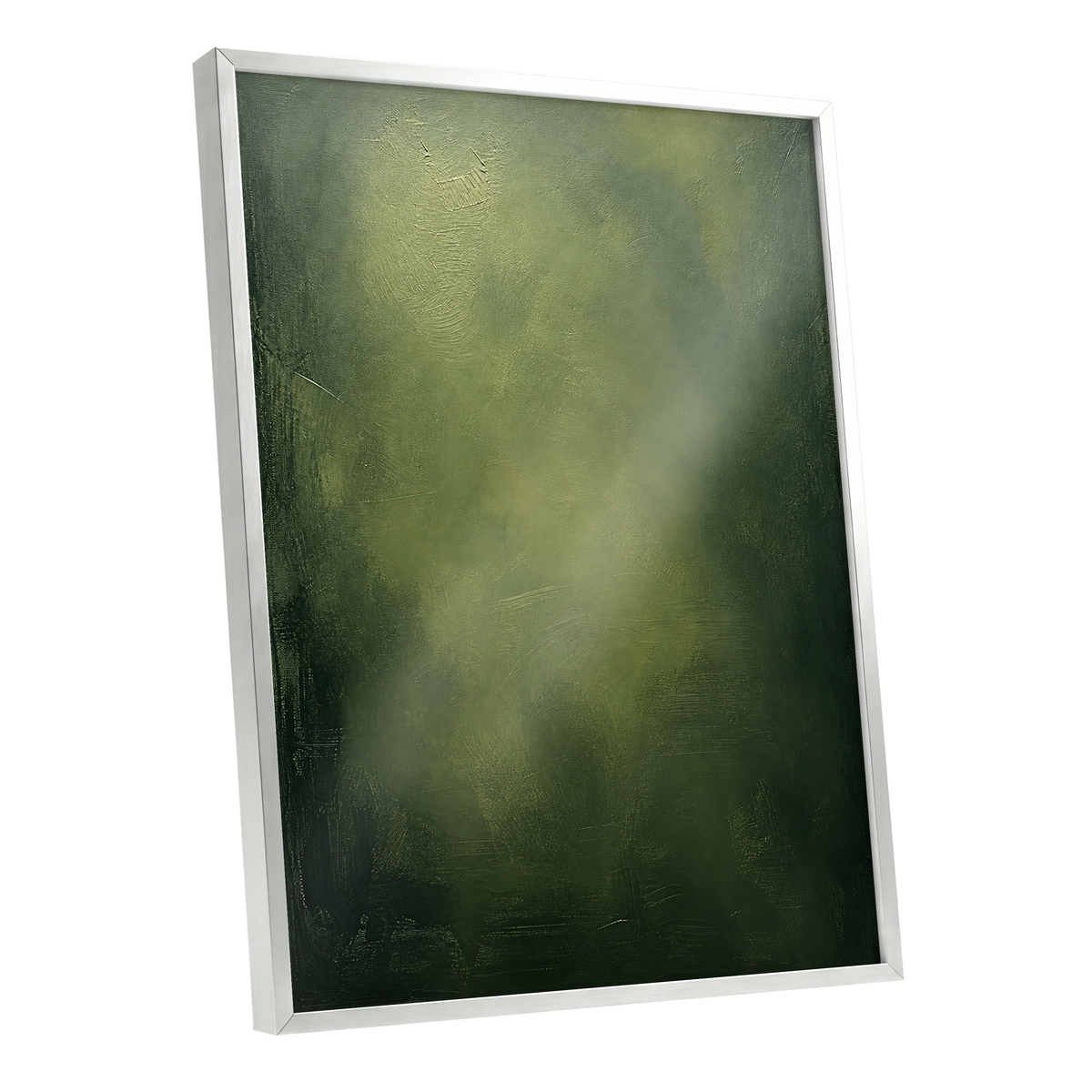 Mosslight Veil, green, black, gray abstract wall art shown as a silver framed poster wall art print