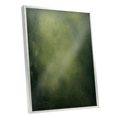 Mosslight Veil, green, black, gray abstract wall art shown as a silver framed poster wall art print