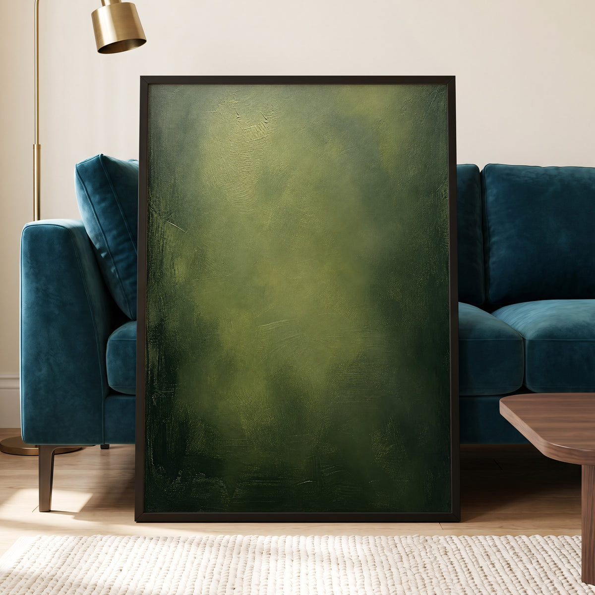 Mosslight Veil, green, black, gray abstract wall art displayed in a styled interior, gallery view 2