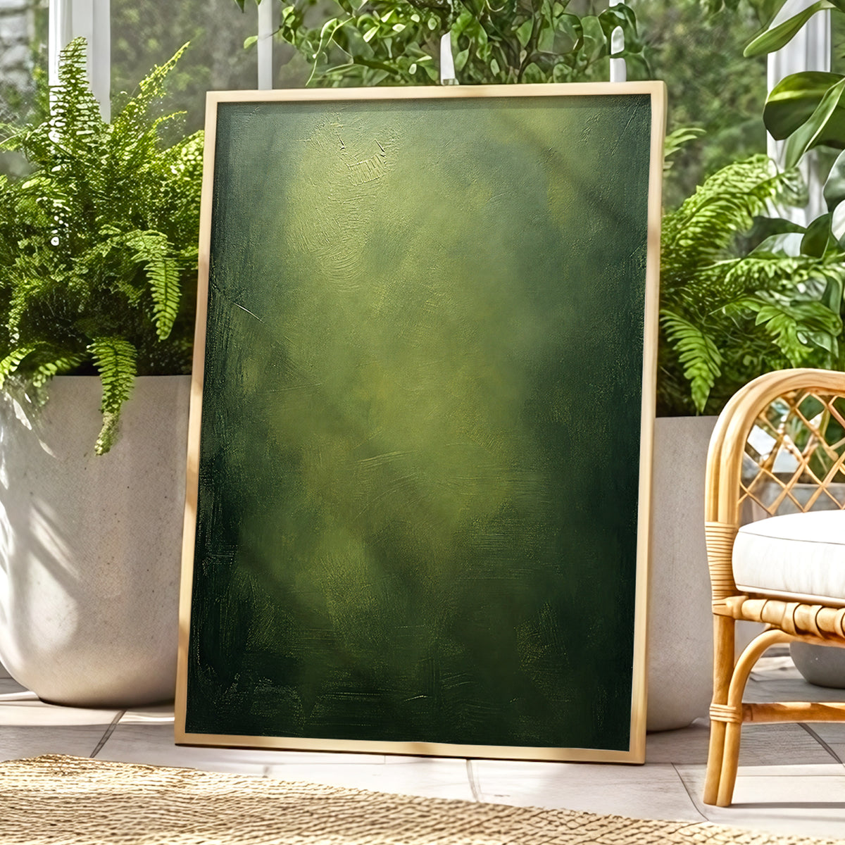 Mosslight Veil, green, black, gray abstract wall art displayed in a styled interior, gallery view 6