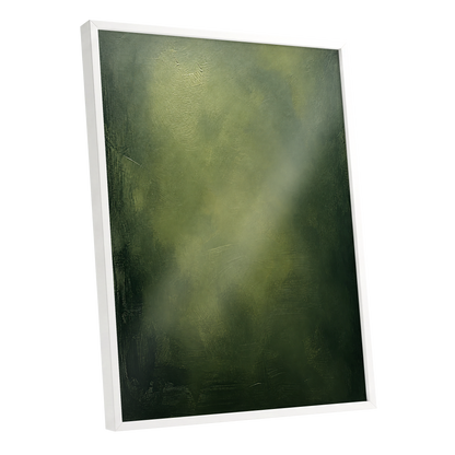 Mosslight Veil, green, black, gray abstract wall art shown as a white framed poster wall art print