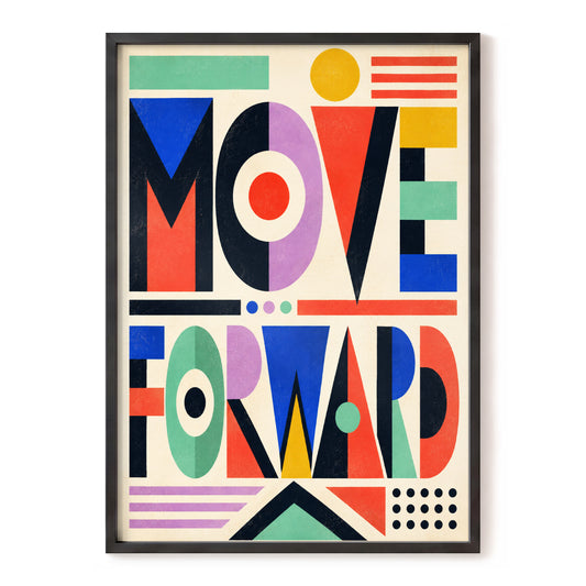Move Forward Geometry, beige, black, red abstract wall art, front artwork view