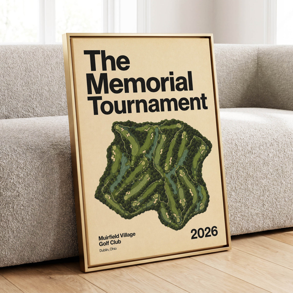Muirfield Greens 2026, green, beige, black nature wall art displayed in a styled interior, gallery view 1