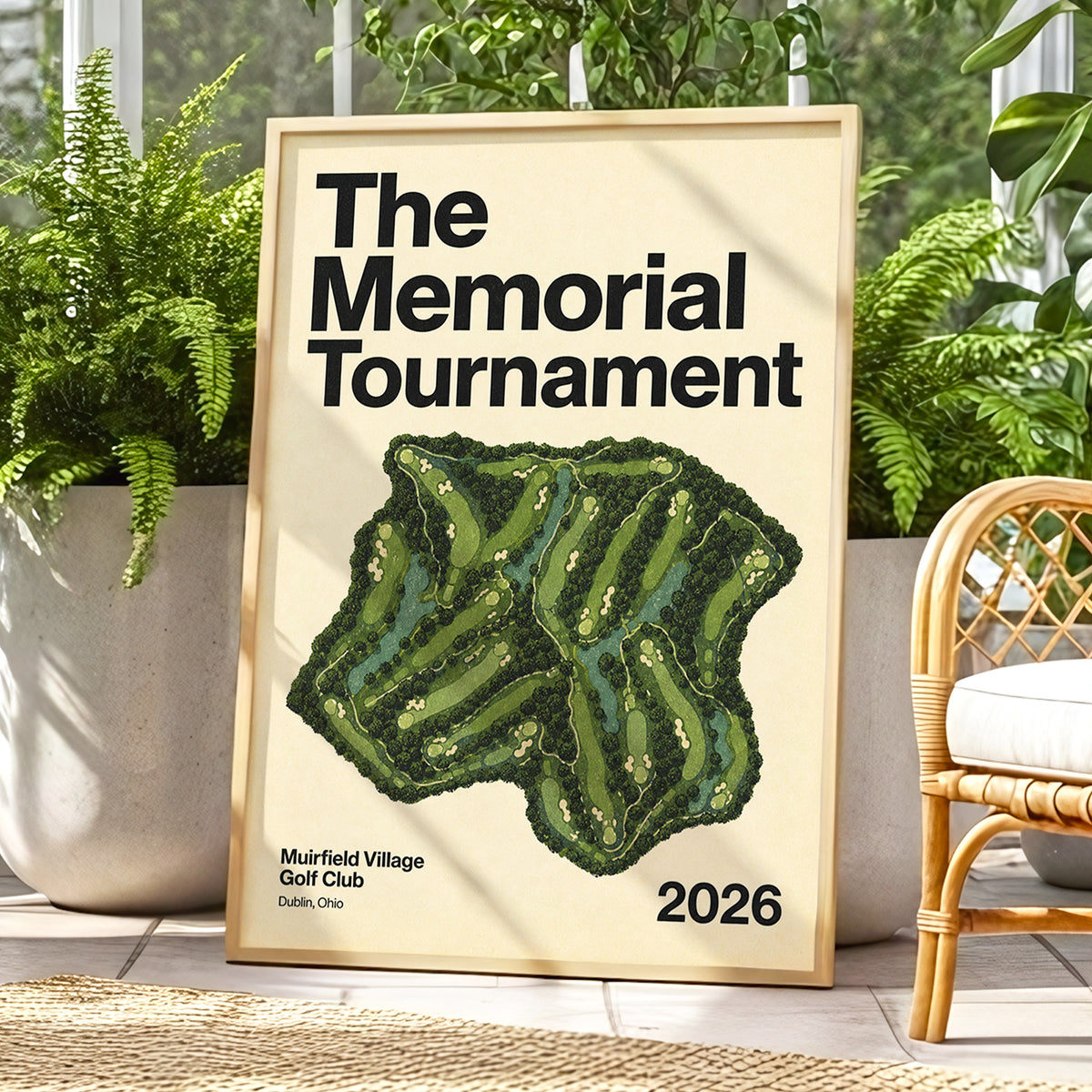 Muirfield Greens 2026, green, beige, black nature wall art displayed in a styled interior, gallery view 3