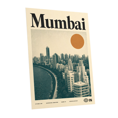 Mumbai Modernist, beige, green, orange minimalist wall art shown as a unframed poster wall art print