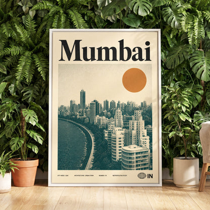 Mumbai Modernist, beige, green, orange minimalist wall art displayed in a styled interior, gallery view 5