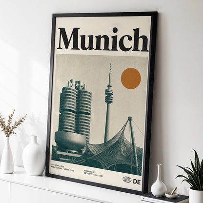 Munich Modernist Index, black, beige, orange minimalist wall art displayed in a styled interior, gallery view 2