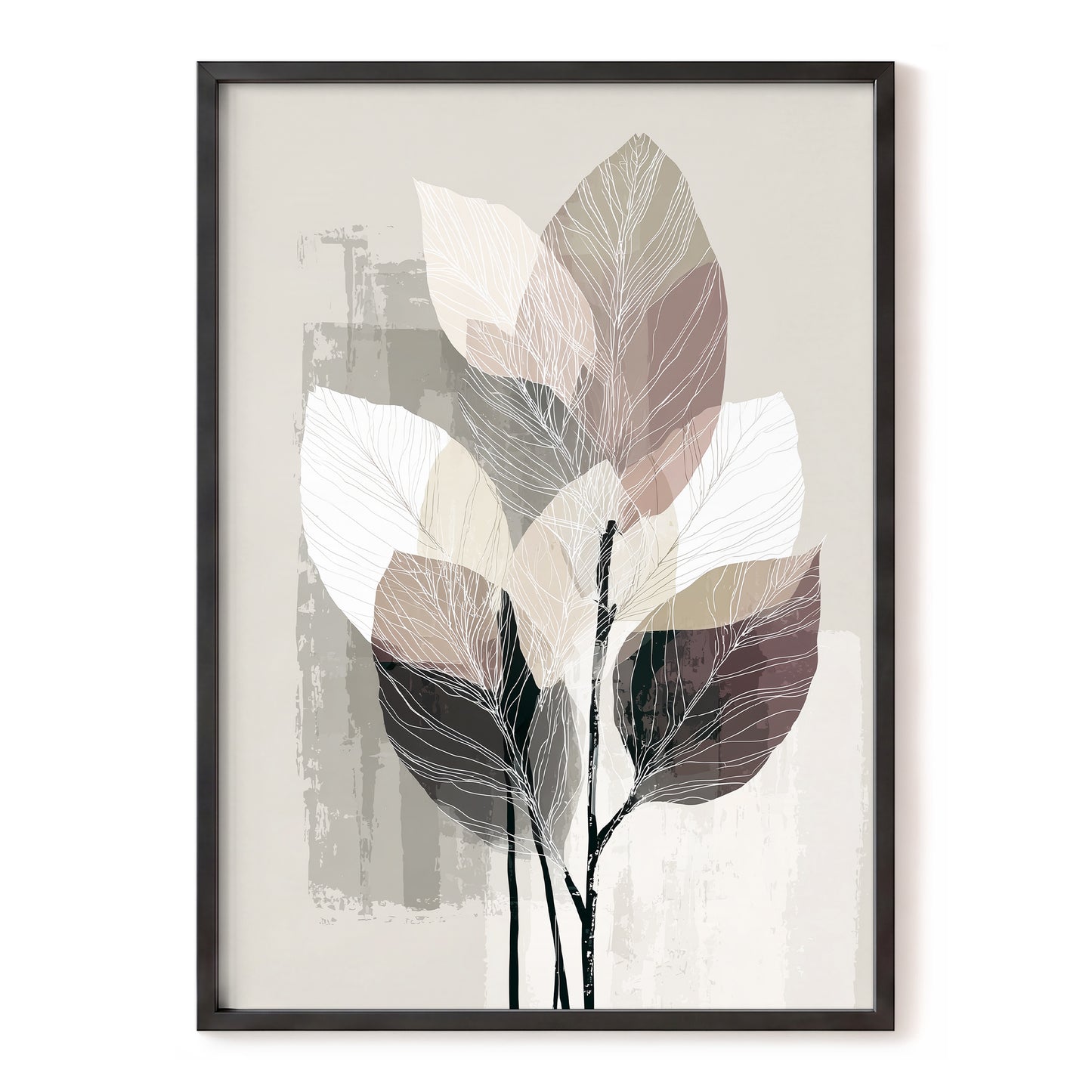 Mushroom Leaf Study – brown, beige, gray nature wall art, front view
