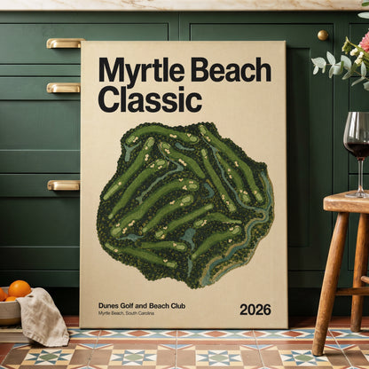 Myrtle Beach Fairways, green, beige, black nature wall art on canvas displayed in a styled interior, gallery view 1