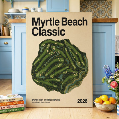 Myrtle Beach Fairways, green, beige, black nature wall art on canvas displayed in a styled interior, gallery view 2