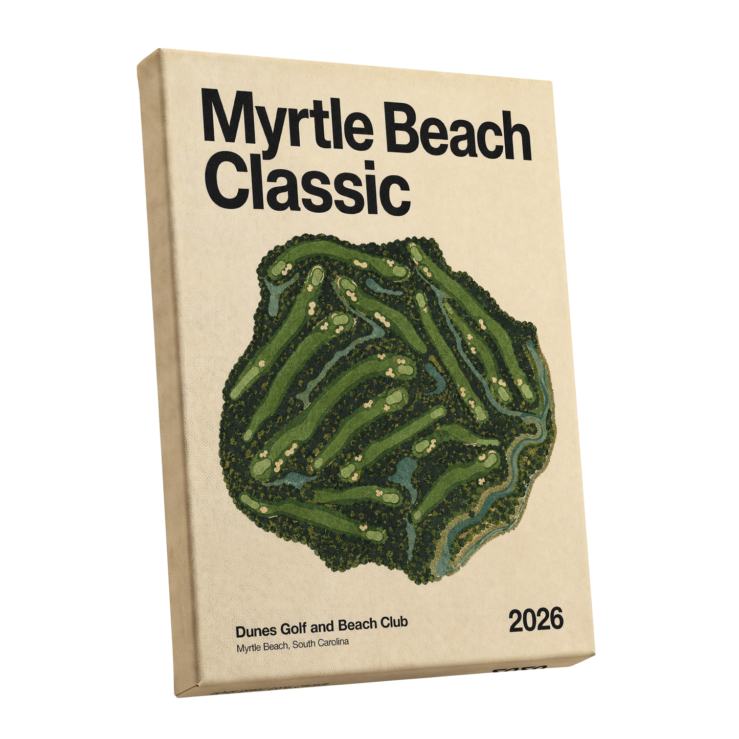 Myrtle Beach Fairways, green, beige, black nature wall art shown as a stretched canvas wall art